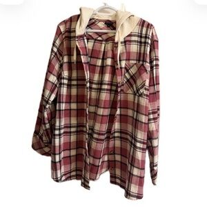 Torrid Plaid Button-Up Hoodie Shirt